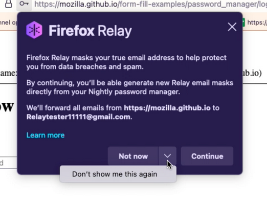 Firefox Relay Modal